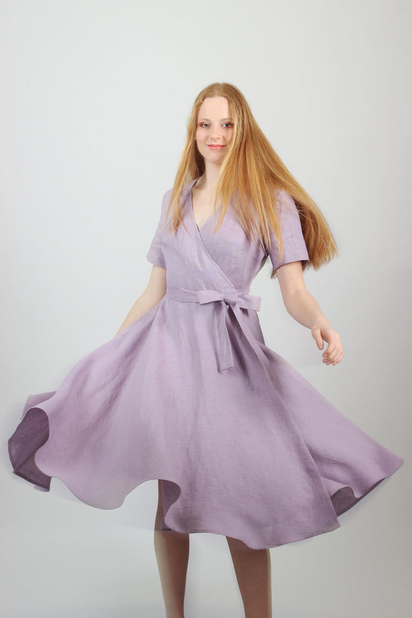 Ingrid Lilac Linen Wrap Midi Dress