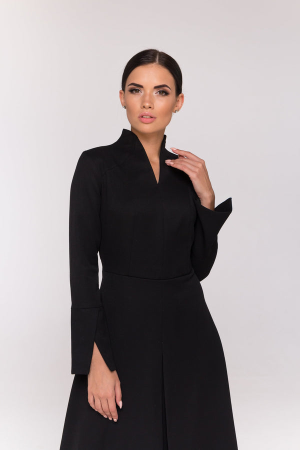 Uma Black Fit-and-Flare Midi Dress