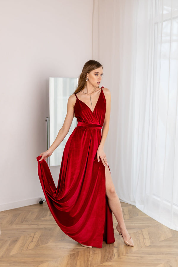 Winnie Red Velvet Maxi Dress