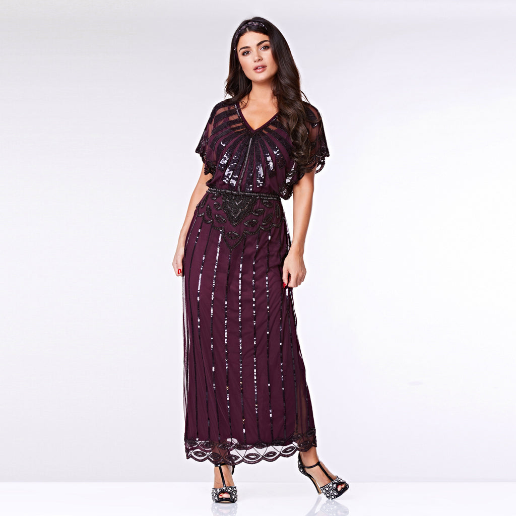 Greta Burgundy Sequin Maxi Dress — view 4