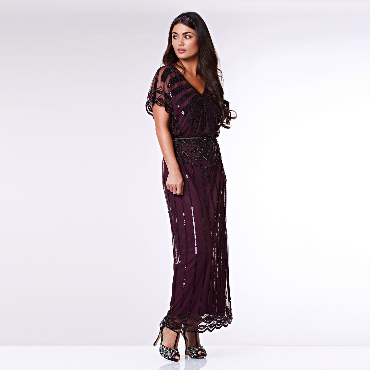Greta Burgundy Sequin Maxi Dress — view 5