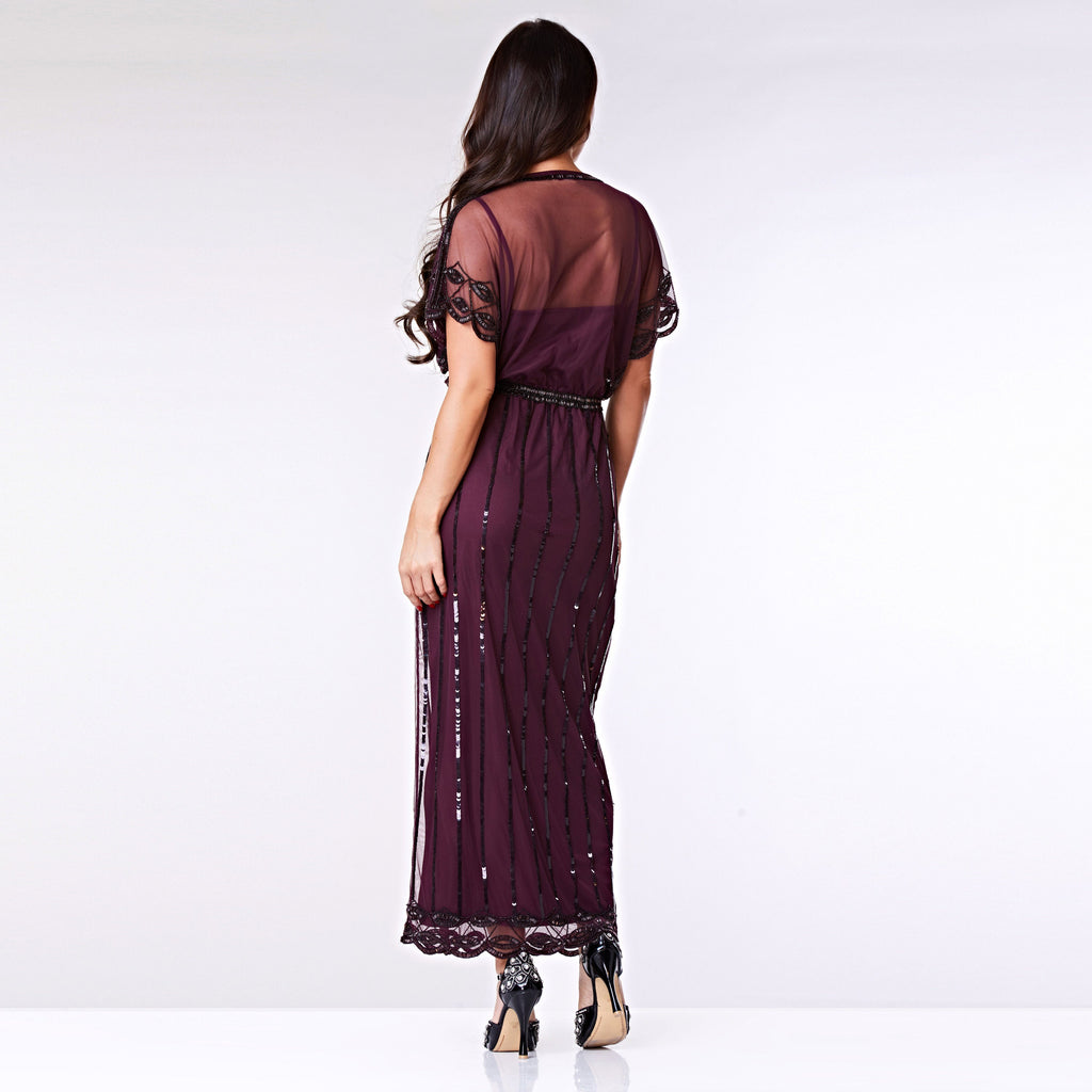 Greta Burgundy Sequin Maxi Dress — view 6