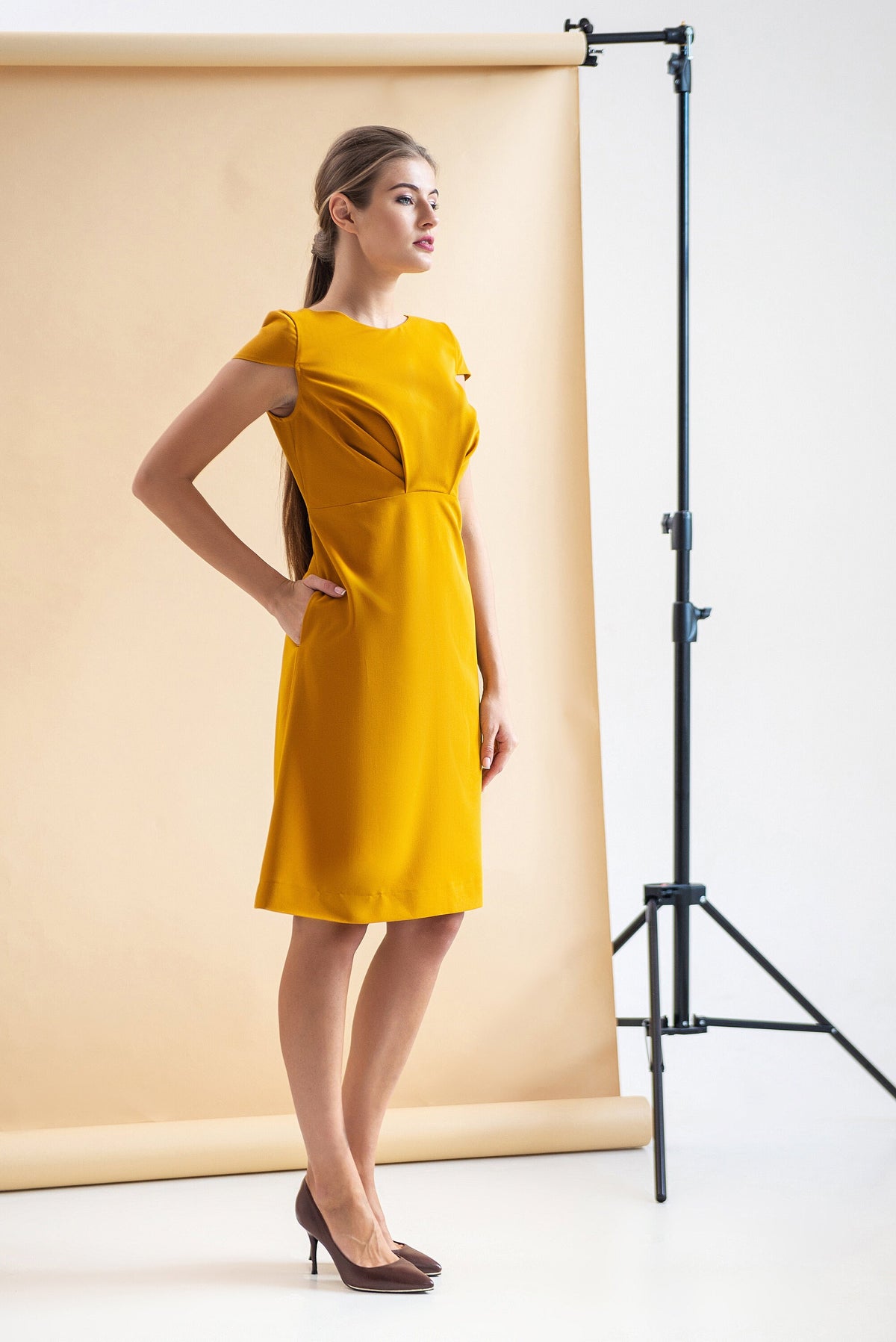 Delia Mustard A-Line Midi Dress — view 4