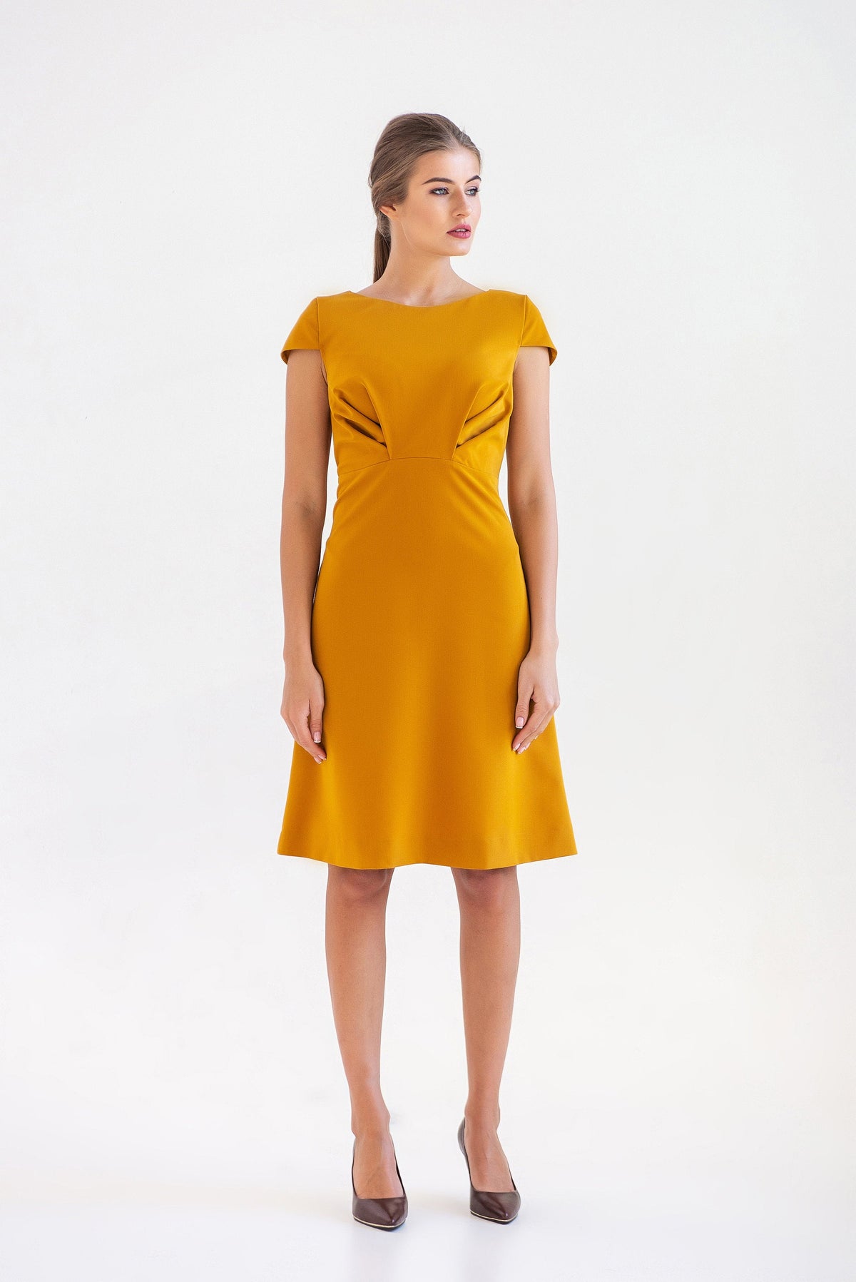 Delia Mustard A-Line Midi Dress — view 3