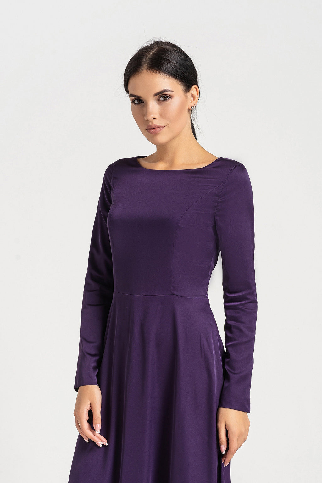 Kaia Purple Satin A-Line Maxi Dress — view 5
