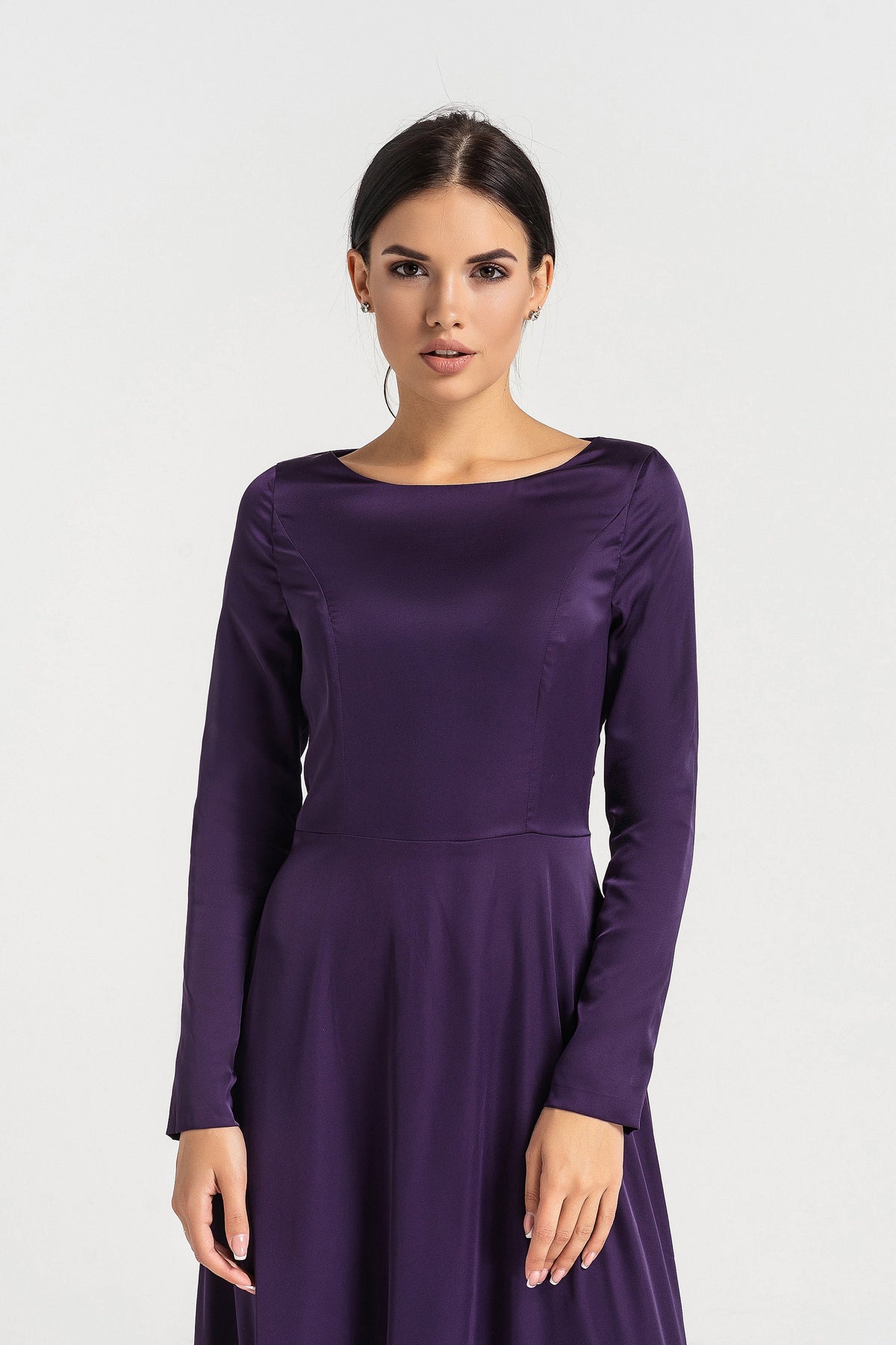Kaia Purple Satin A-Line Maxi Dress — view 6