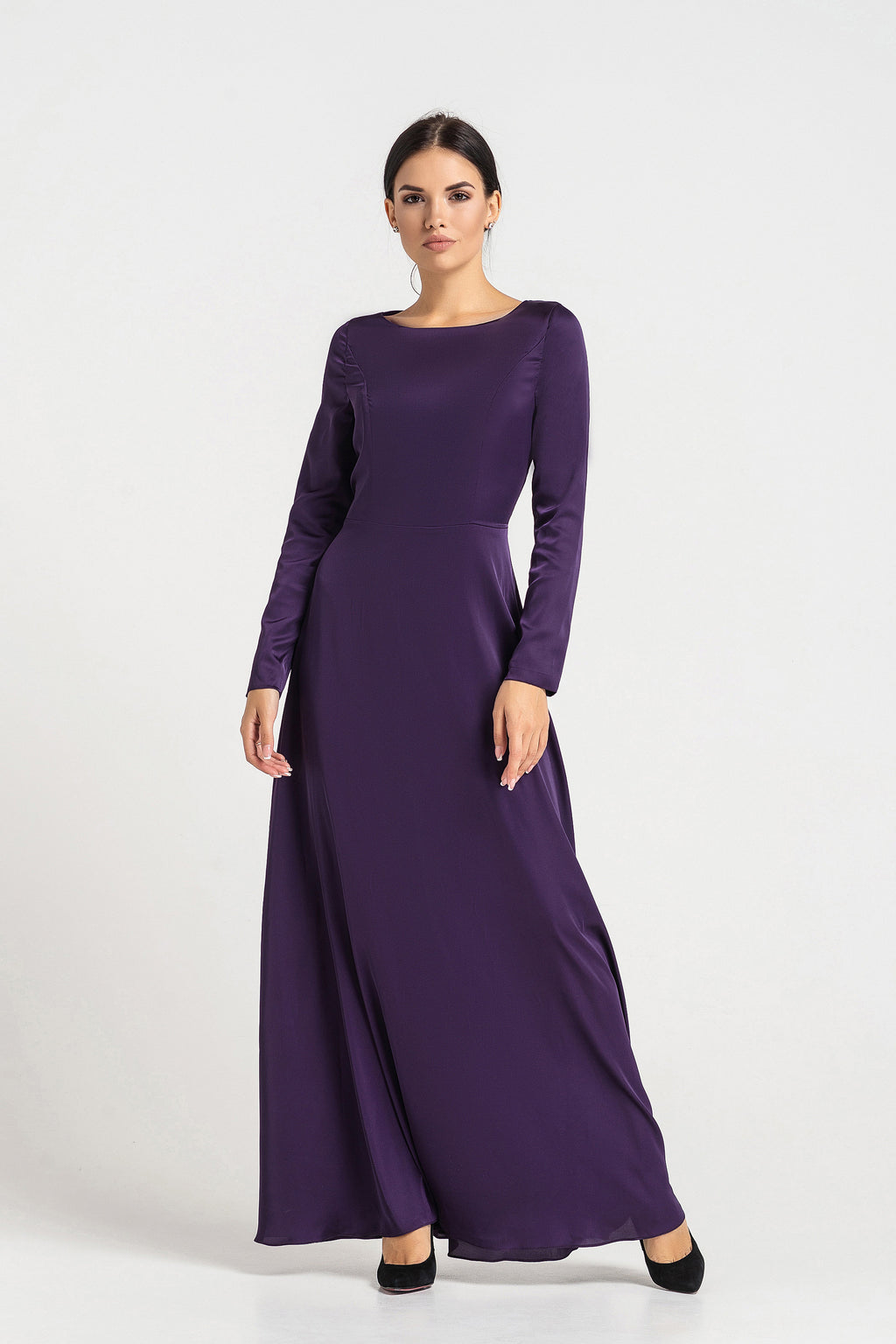 Kaia Purple Satin A-Line Maxi Dress — view 2