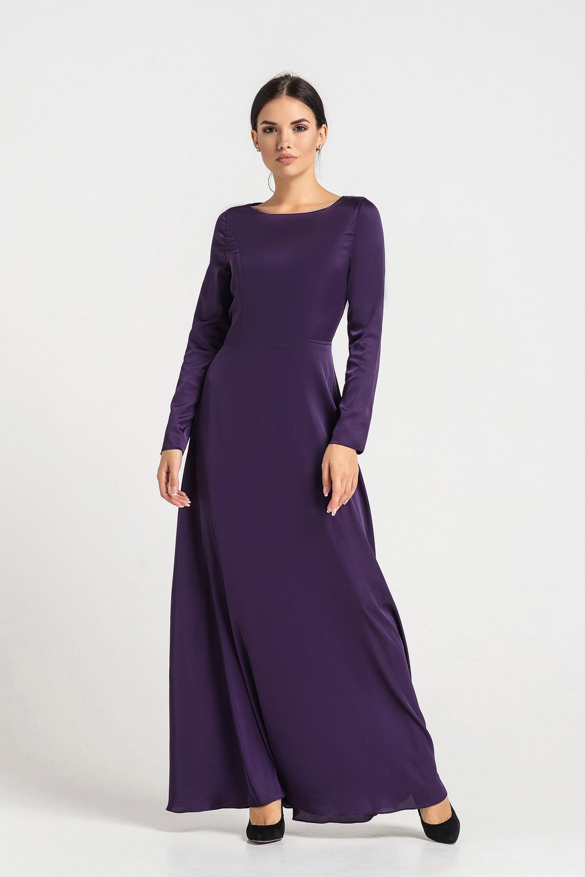 Kaia Purple Satin A-Line Maxi Dress — view 2