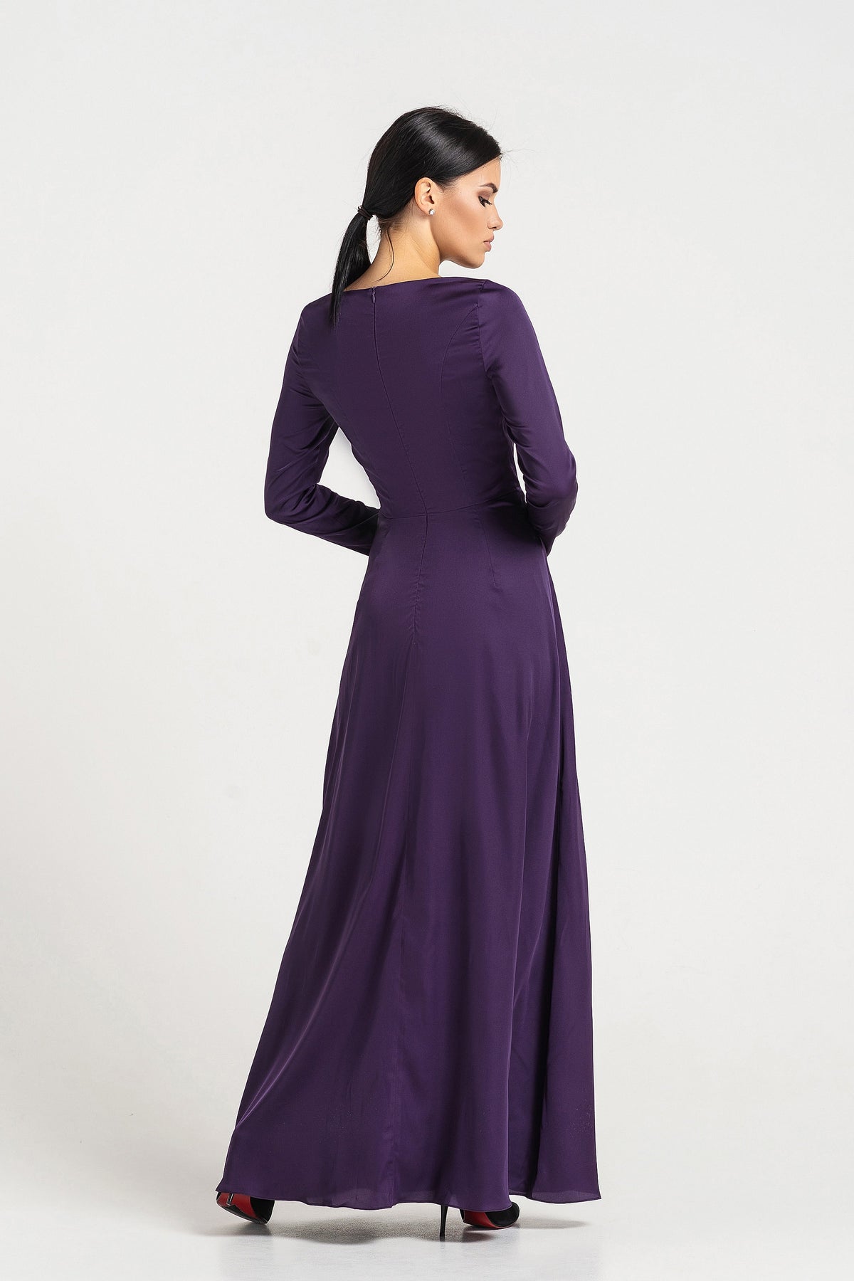 Kaia Purple Satin A-Line Maxi Dress — view 4