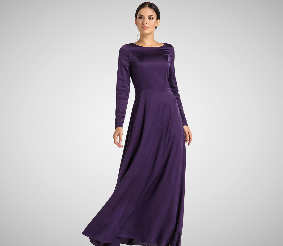 Kaia Purple Satin A-Line Maxi Dress — Occasions by Paulette