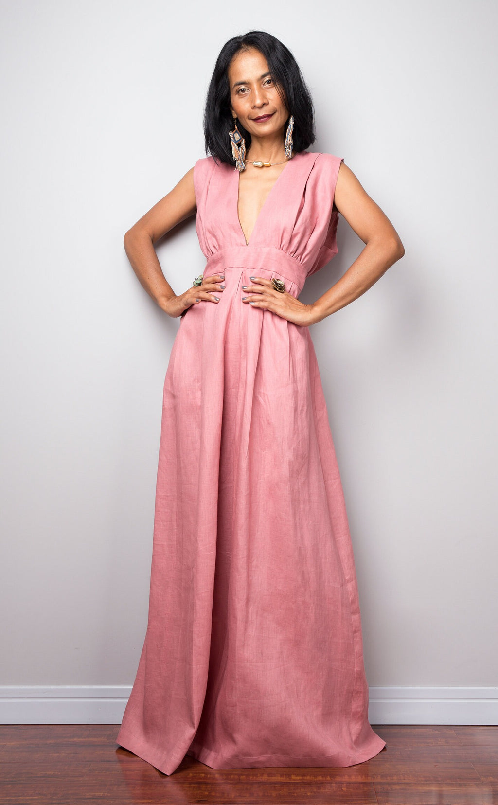 Quinn Pink Linen Maxi Dress — view 2