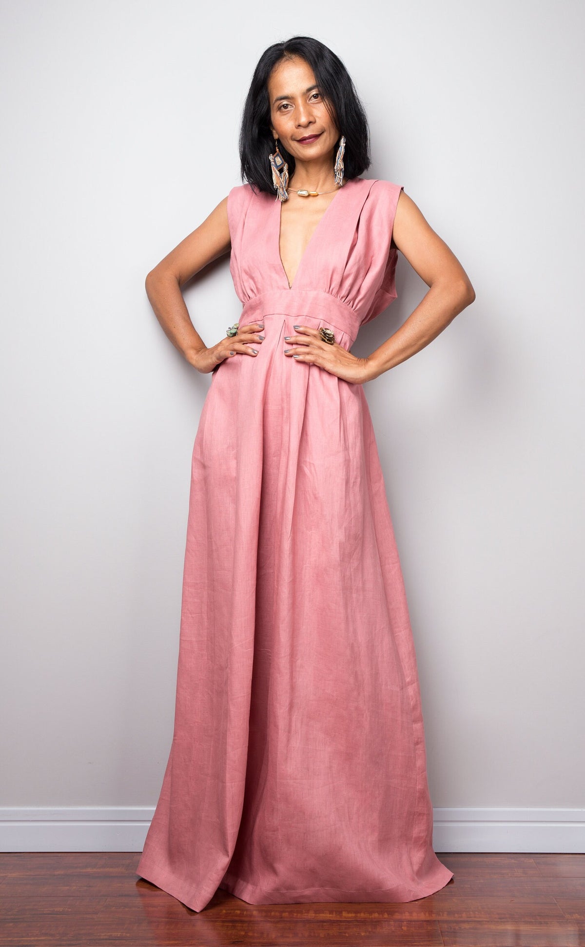 Quinn Pink Linen Maxi Dress — view 2