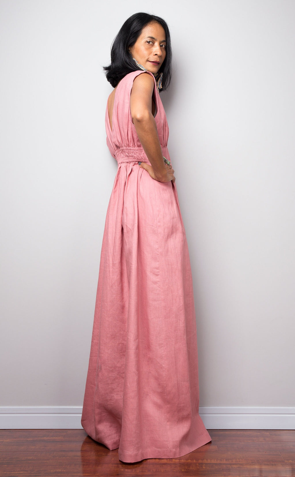 Quinn Pink Linen Maxi Dress — view 5