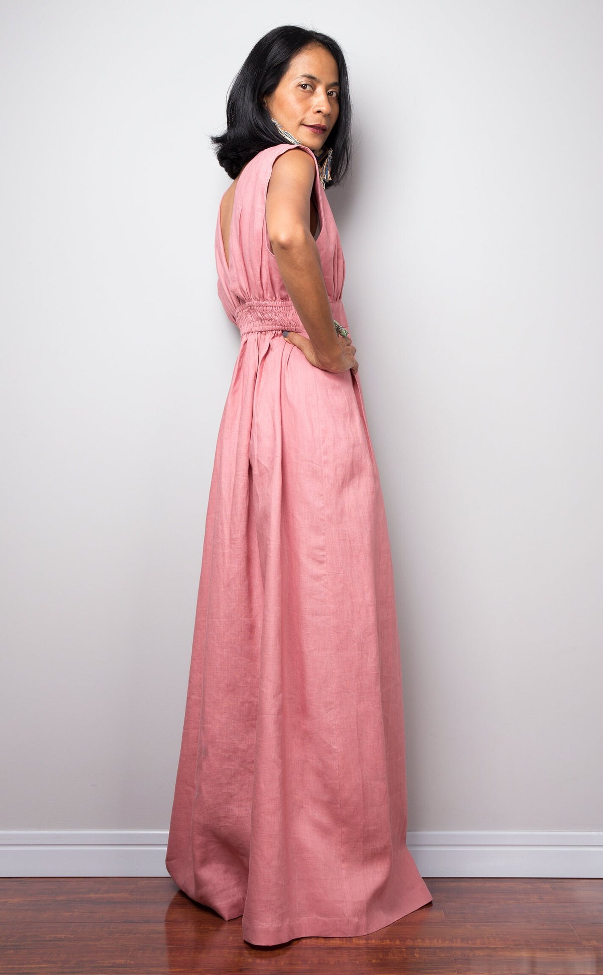 Quinn Pink Linen Maxi Dress — view 5