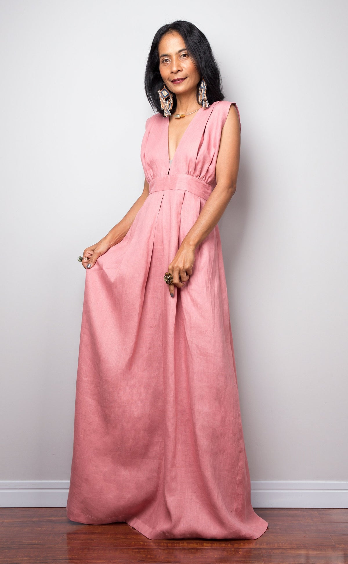Quinn Pink Linen Maxi Dress — view 3