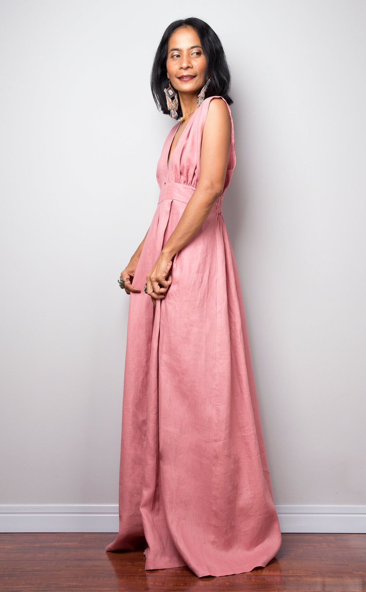 Quinn Pink Linen Maxi Dress — view 4