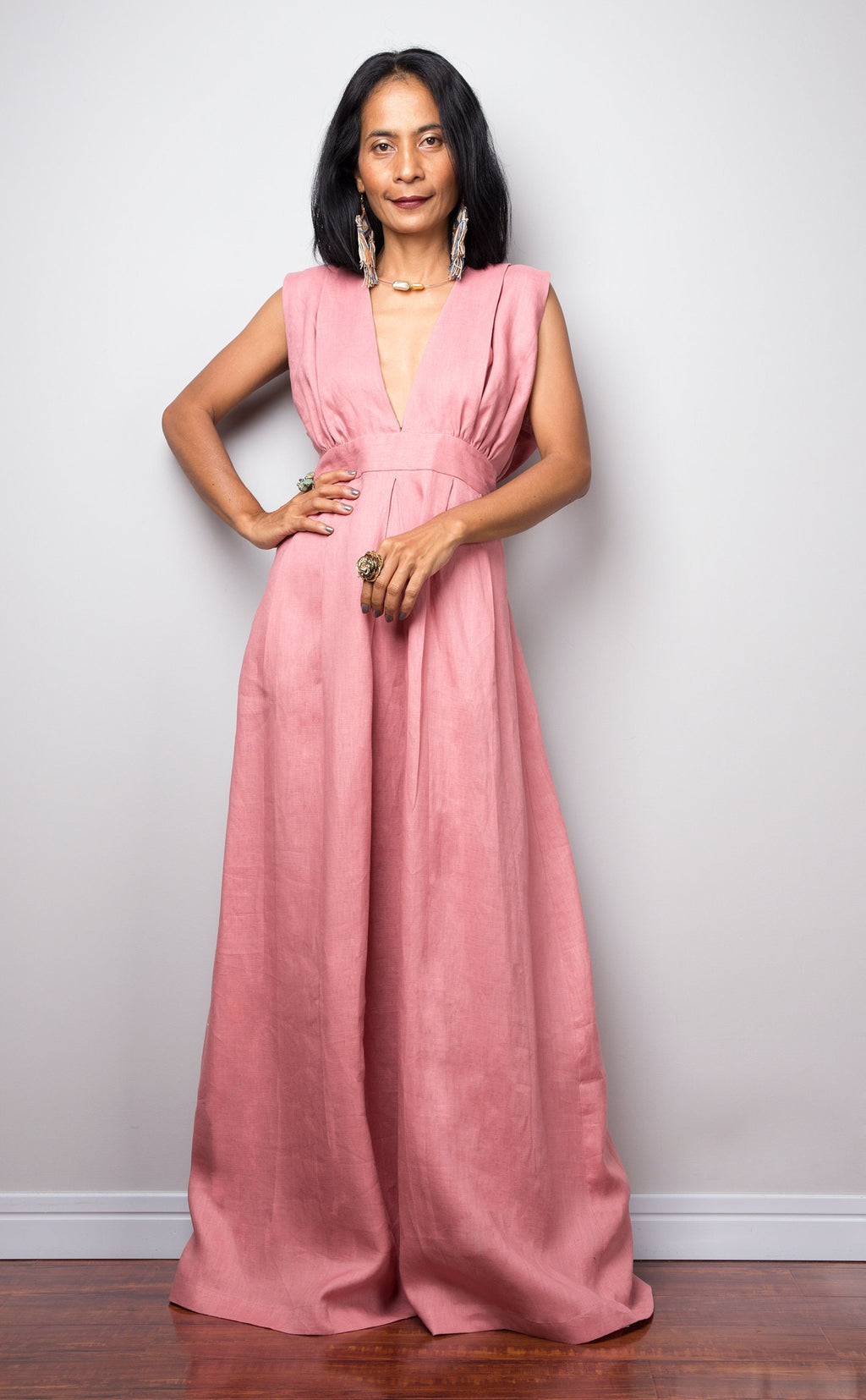 Quinn Pink Linen Maxi Dress — Occasions by Paulette