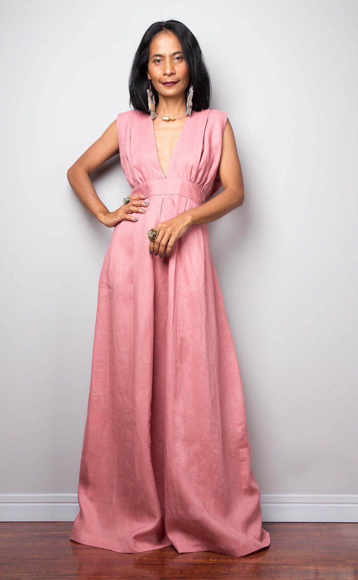 Quinn Pink Linen Maxi Dress — Occasions by Paulette