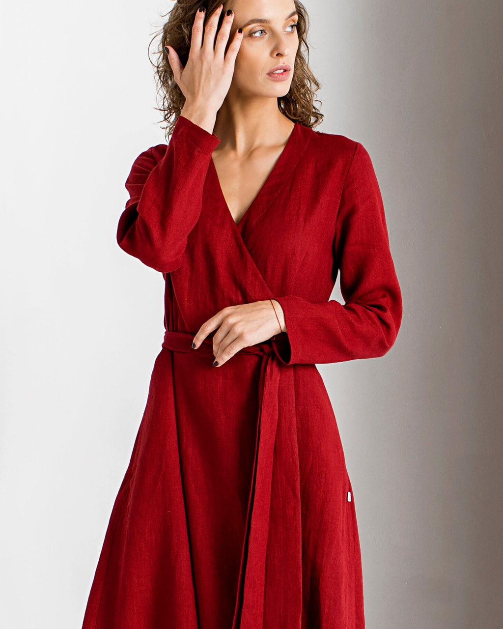 Fleur Red Linen Wrap Midi Dress — Occasions by Paulette