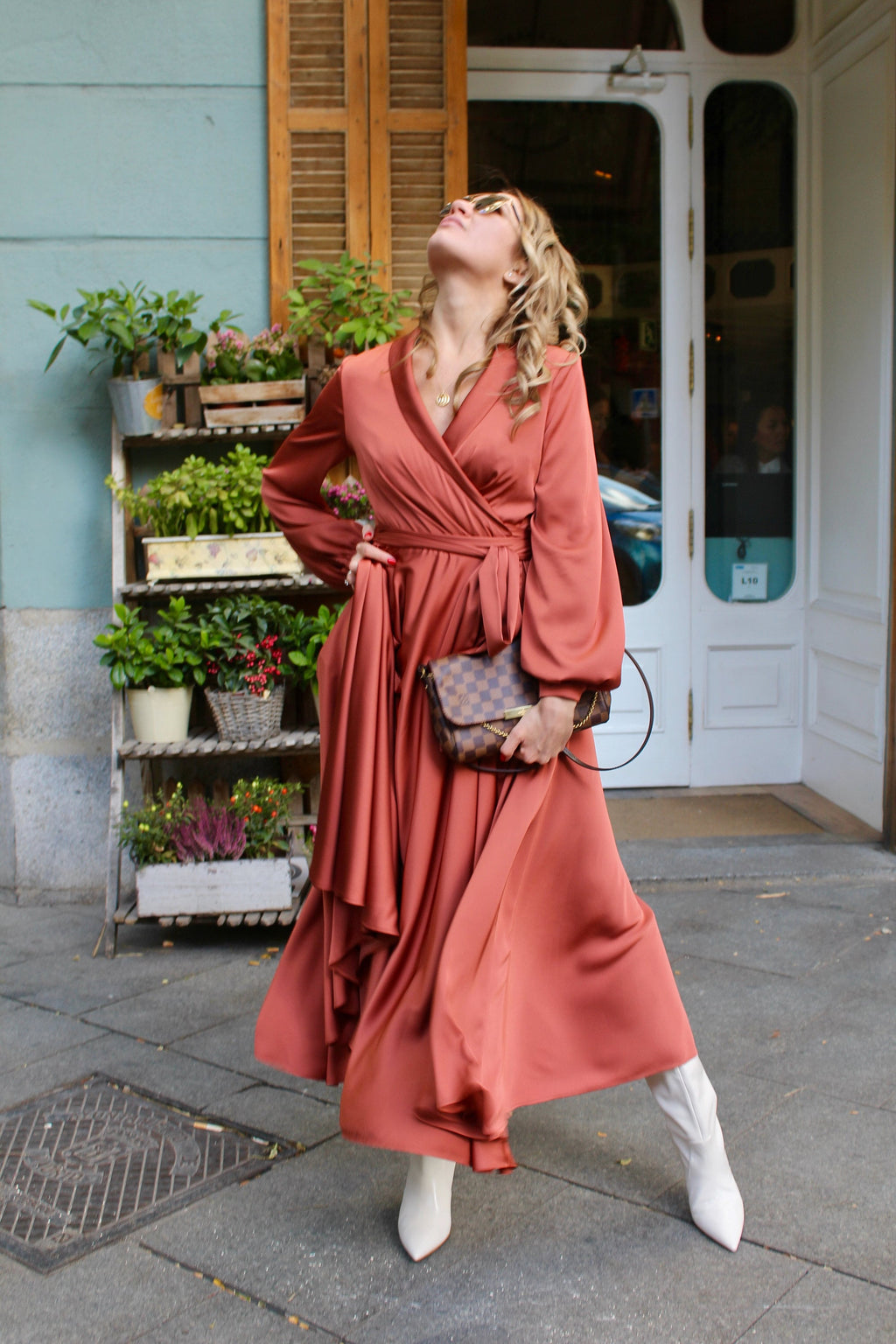 Lucia Orange Satin Midi Dress — Occasions by Paulette