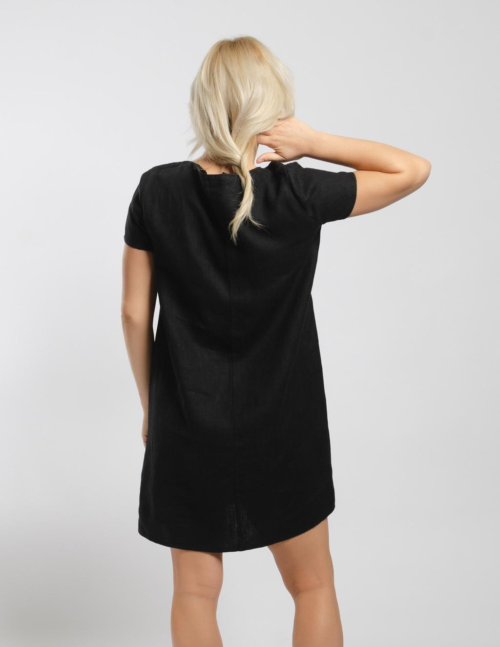 Elena Black Linen Midi Dress — view 3
