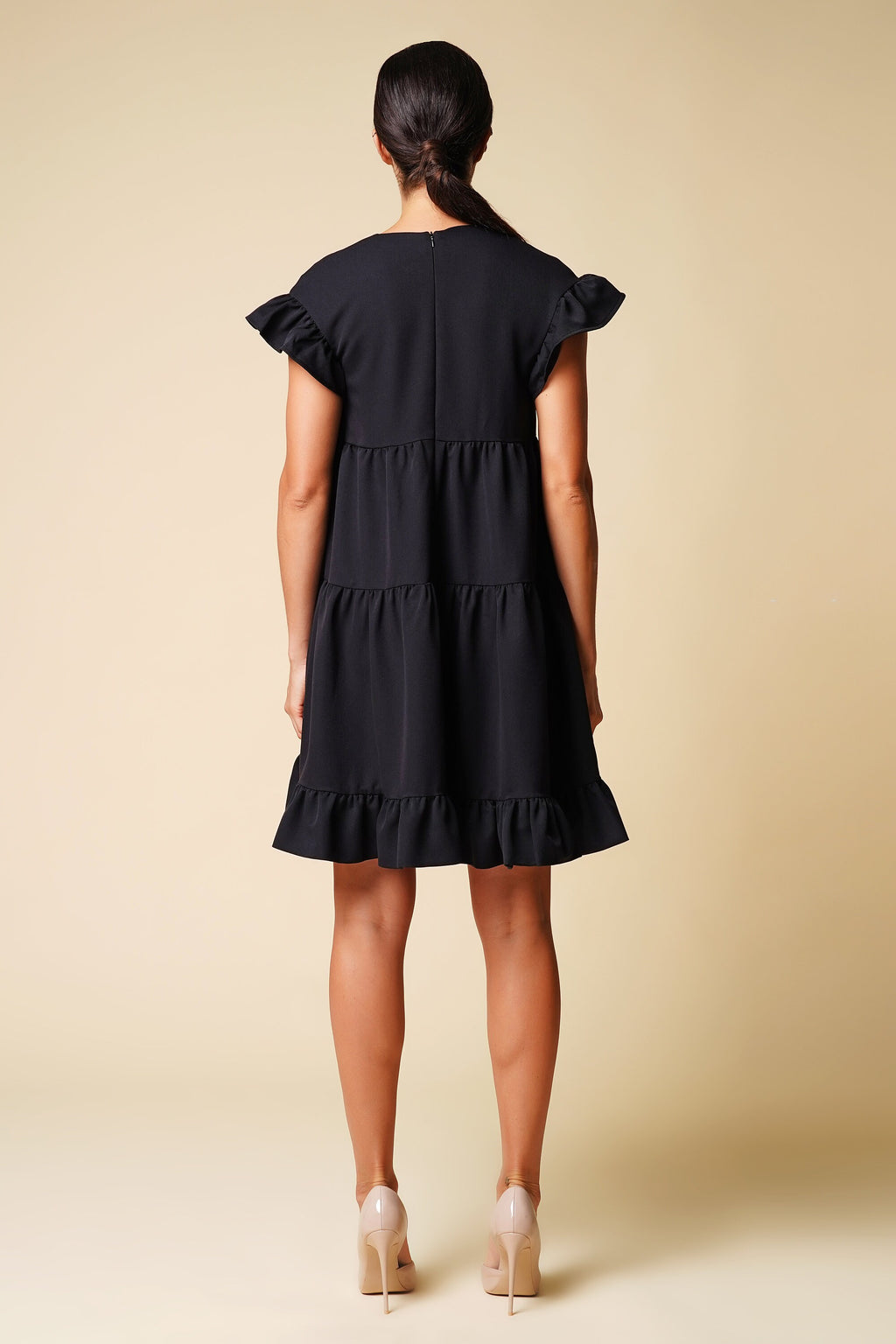 Pearl Black Ruffle Mini Dress — view 5