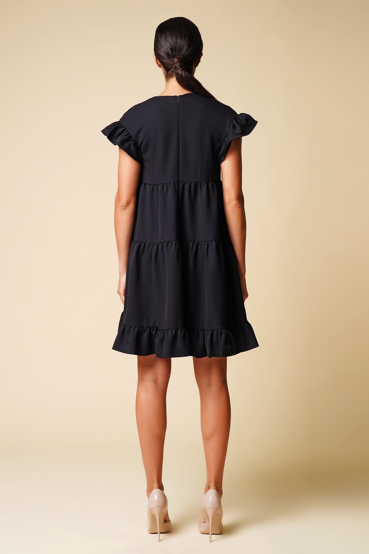 Pearl Black Ruffle Mini Dress — view 5