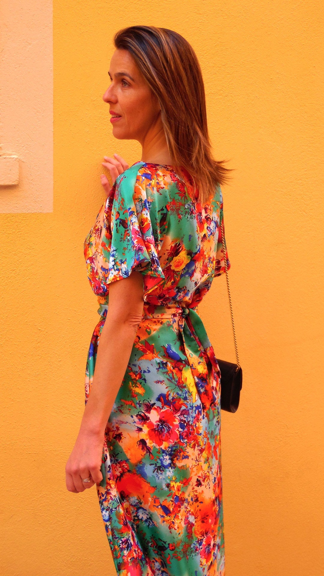Anya Multicolor Satin Midi Dress — view 5