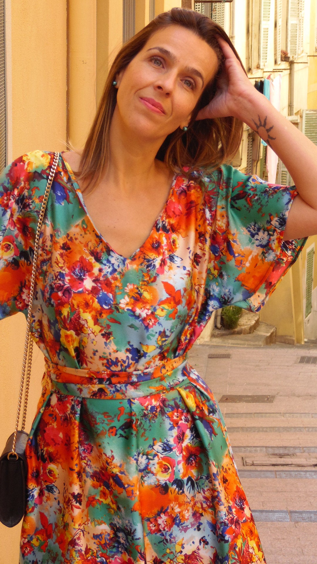 Anya Multicolor Satin Midi Dress — view 2