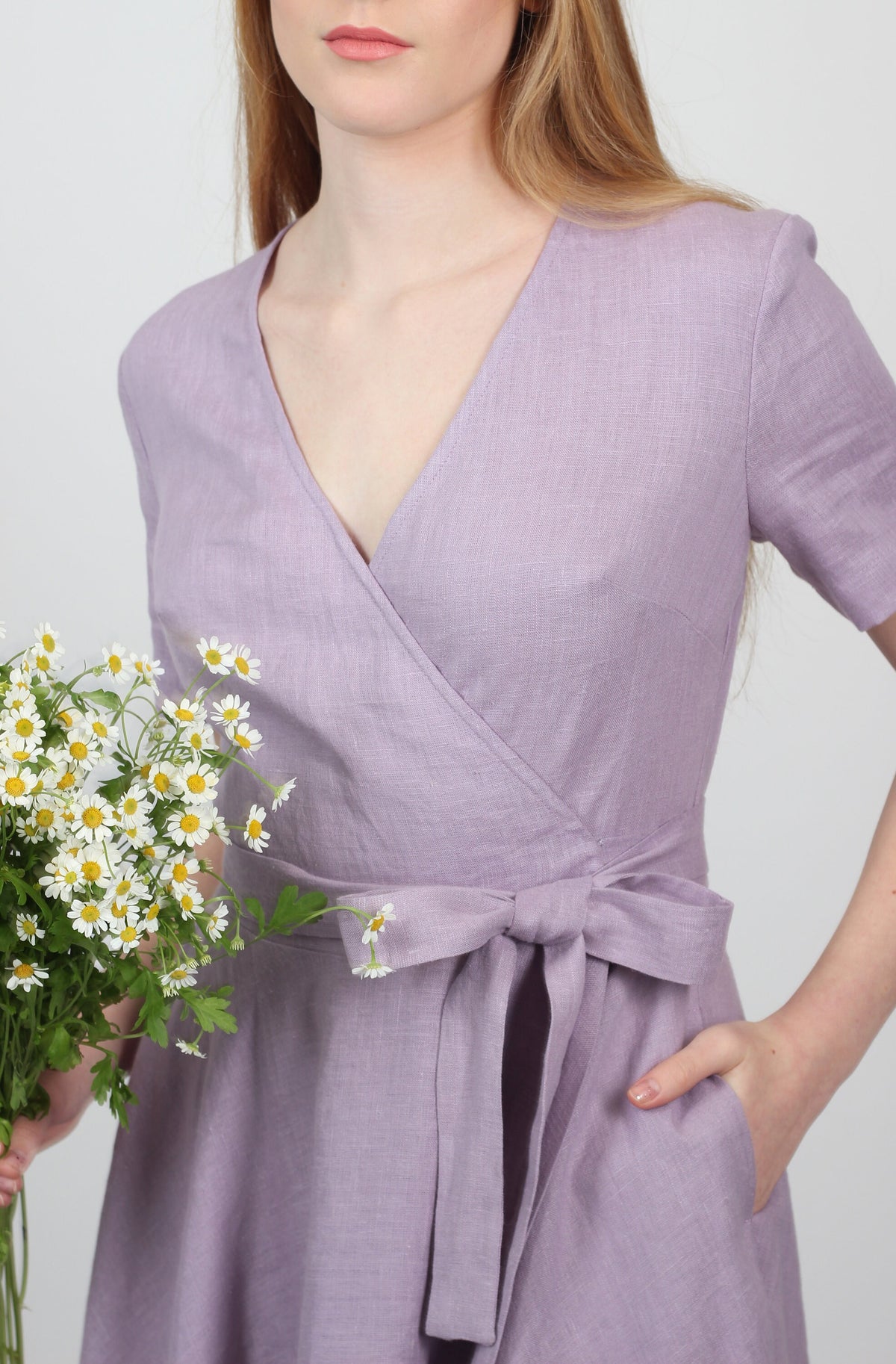 Ingrid Lilac Linen Wrap Midi Dress — view 4