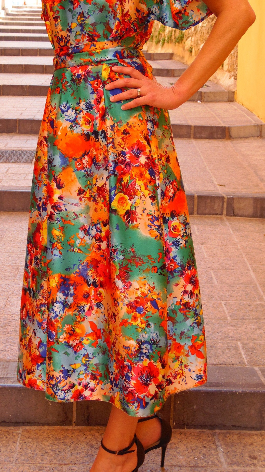 Anya Multicolor Satin Midi Dress — view 4