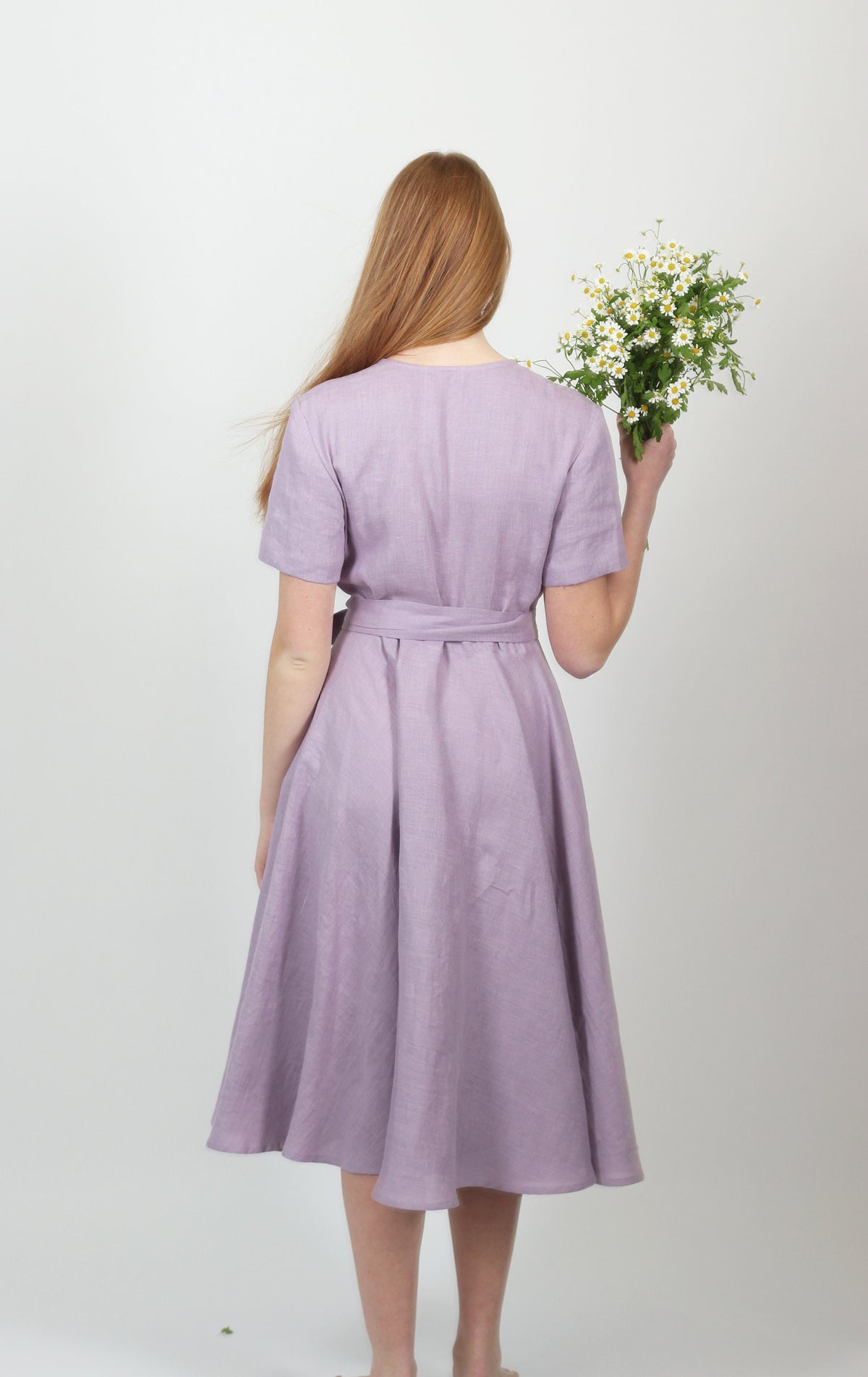 Ingrid Lilac Linen Wrap Midi Dress — view 5