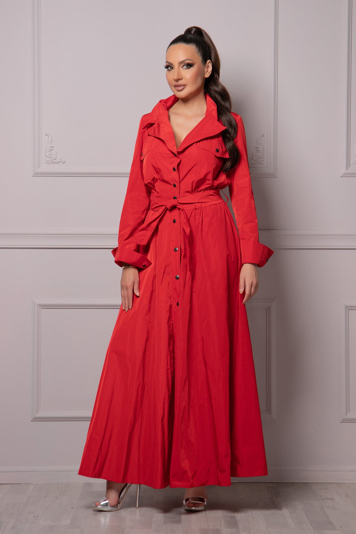 Tessa Red Shirt Midi Dress — view 3