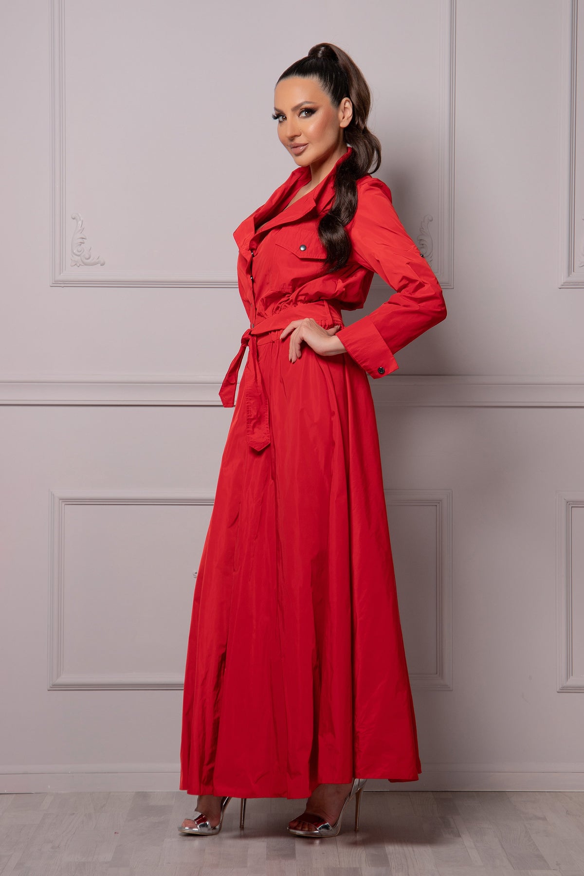 Tessa Red Shirt Midi Dress — view 4