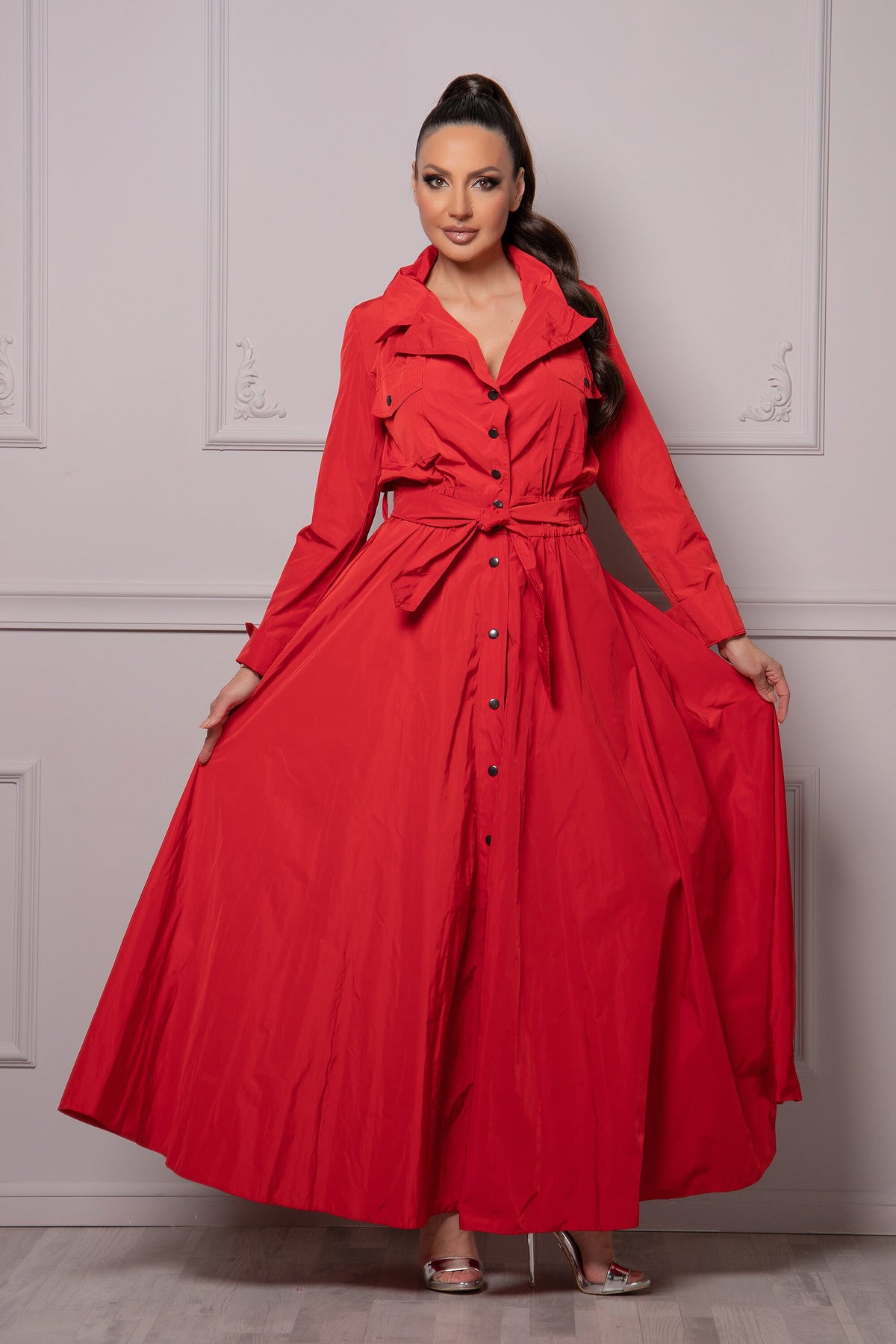 Tessa Red Shirt Midi Dress — view 5