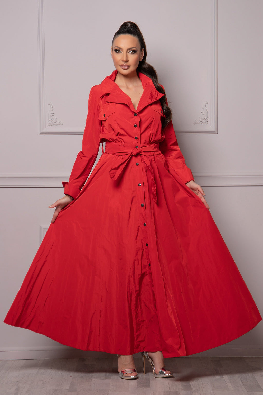 Tessa Red Shirt Midi Dress — view 2