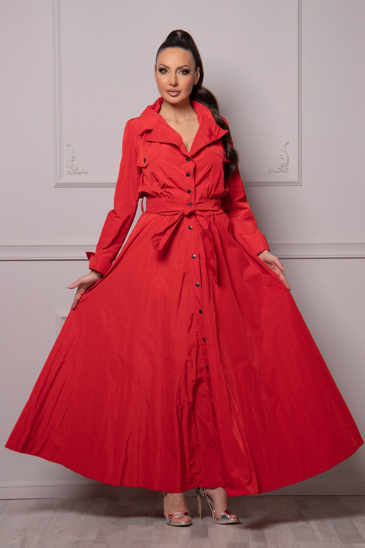 Tessa Red Shirt Midi Dress — view 2