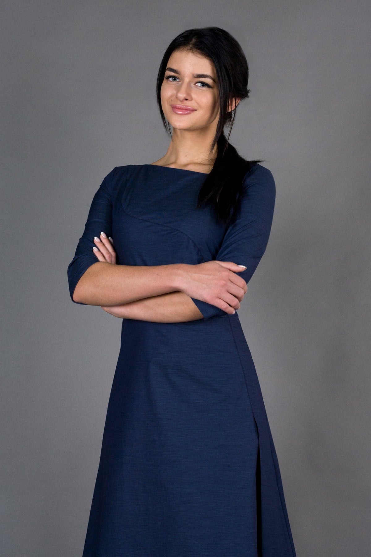 Helena Navy Fit-and-Flare Midi Dress — view 5