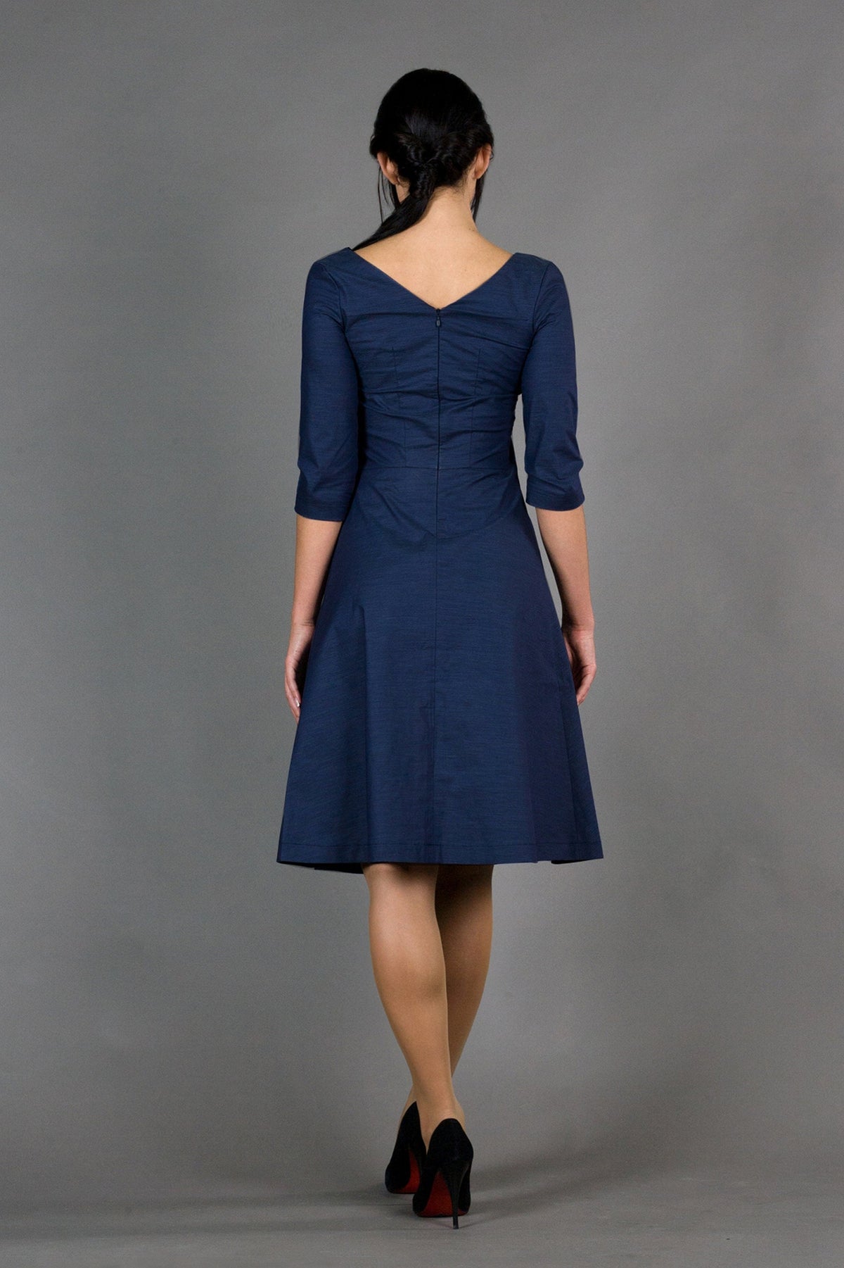 Helena Navy Fit-and-Flare Midi Dress — view 4