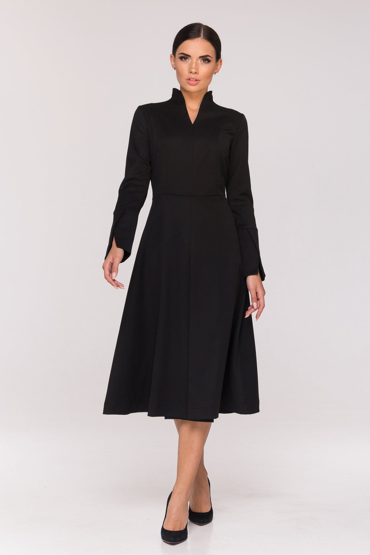 Uma Black Fit-and-Flare Midi Dress — view 2