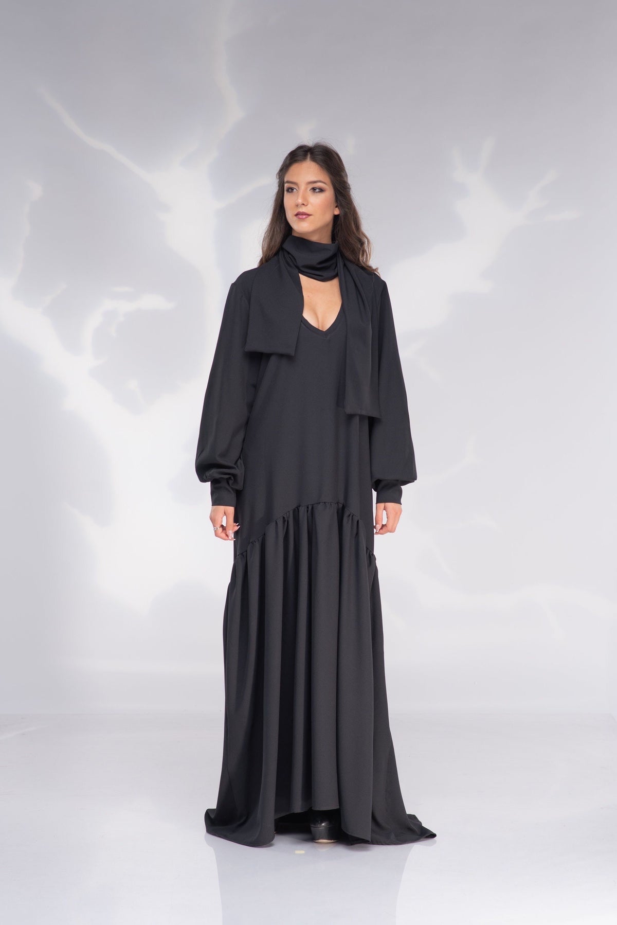 Viola Black Chiffon Kaftan Maxi Dress — view 2