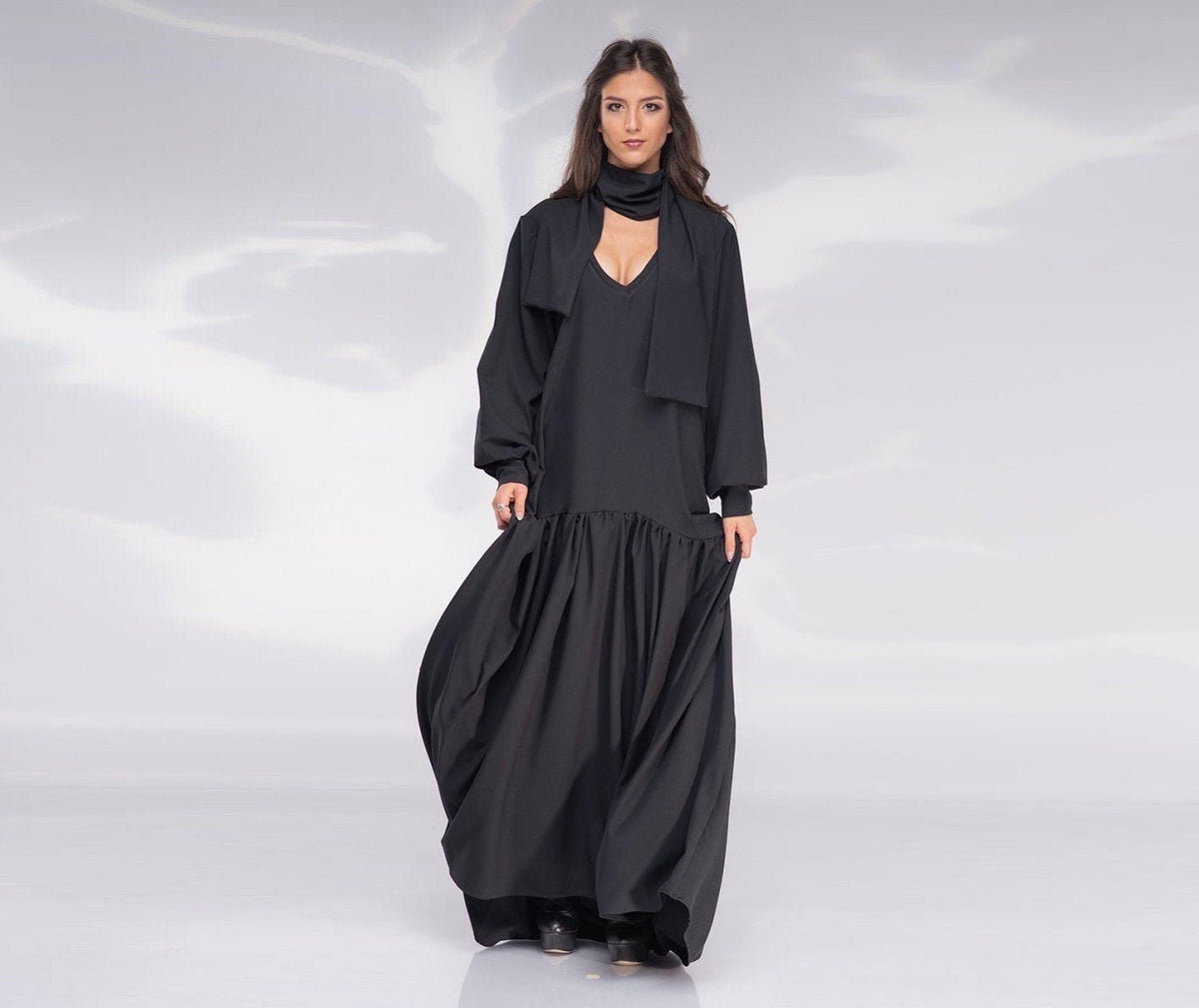 Viola Black Chiffon Kaftan Maxi Dress — Occasions by Paulette