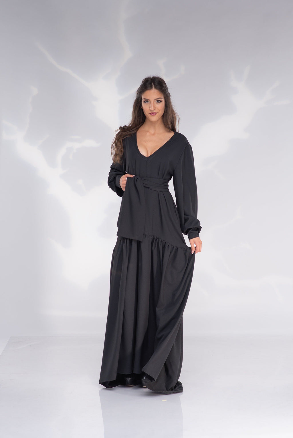 Viola Black Chiffon Kaftan Maxi Dress — view 6