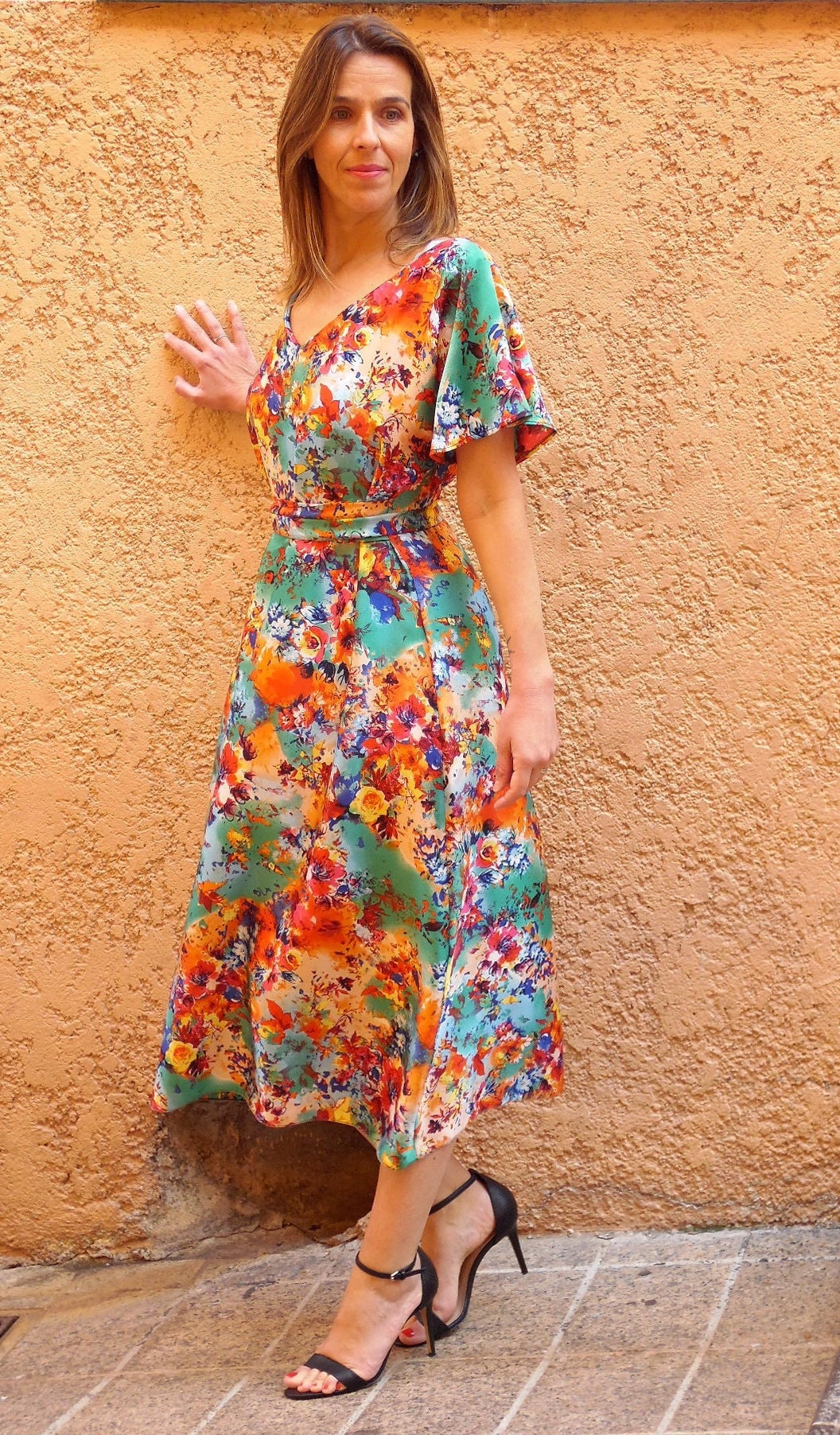 Anya Multicolor Satin Midi Dress — view 3