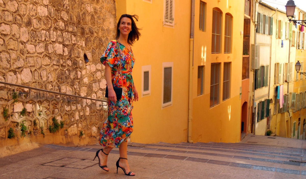 Anya Multicolor Satin Midi Dress — view 6
