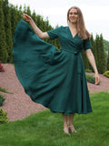 Stella Emerald Linen Wrap Midi Dress — Occasions by Paulette