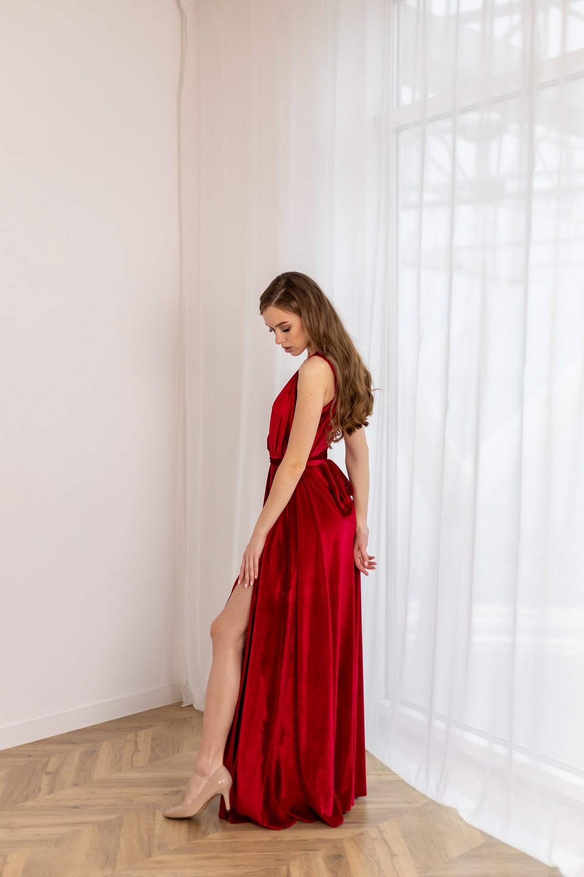 Winnie Red Velvet Maxi Dress — view 4