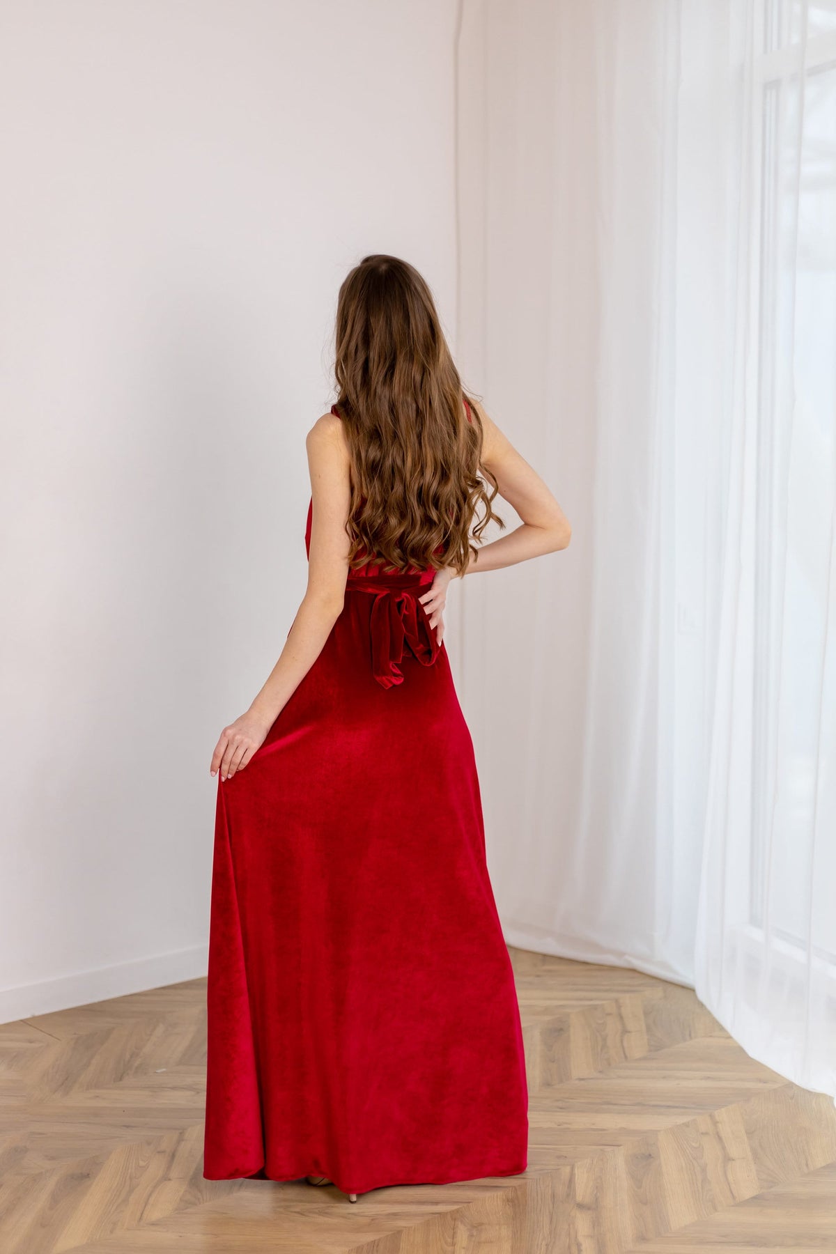 Winnie Red Velvet Maxi Dress — view 3