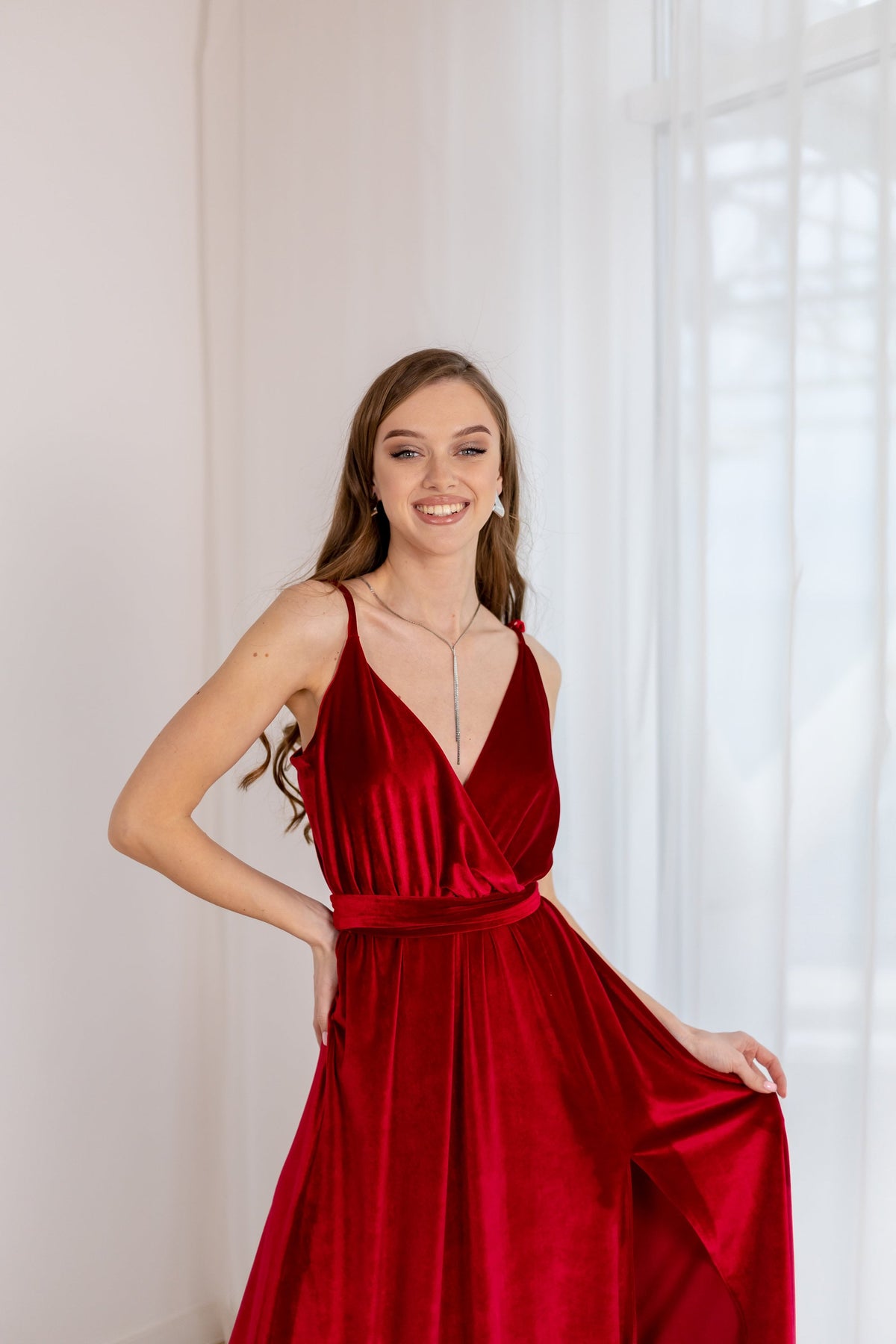 Winnie Red Velvet Maxi Dress — view 5