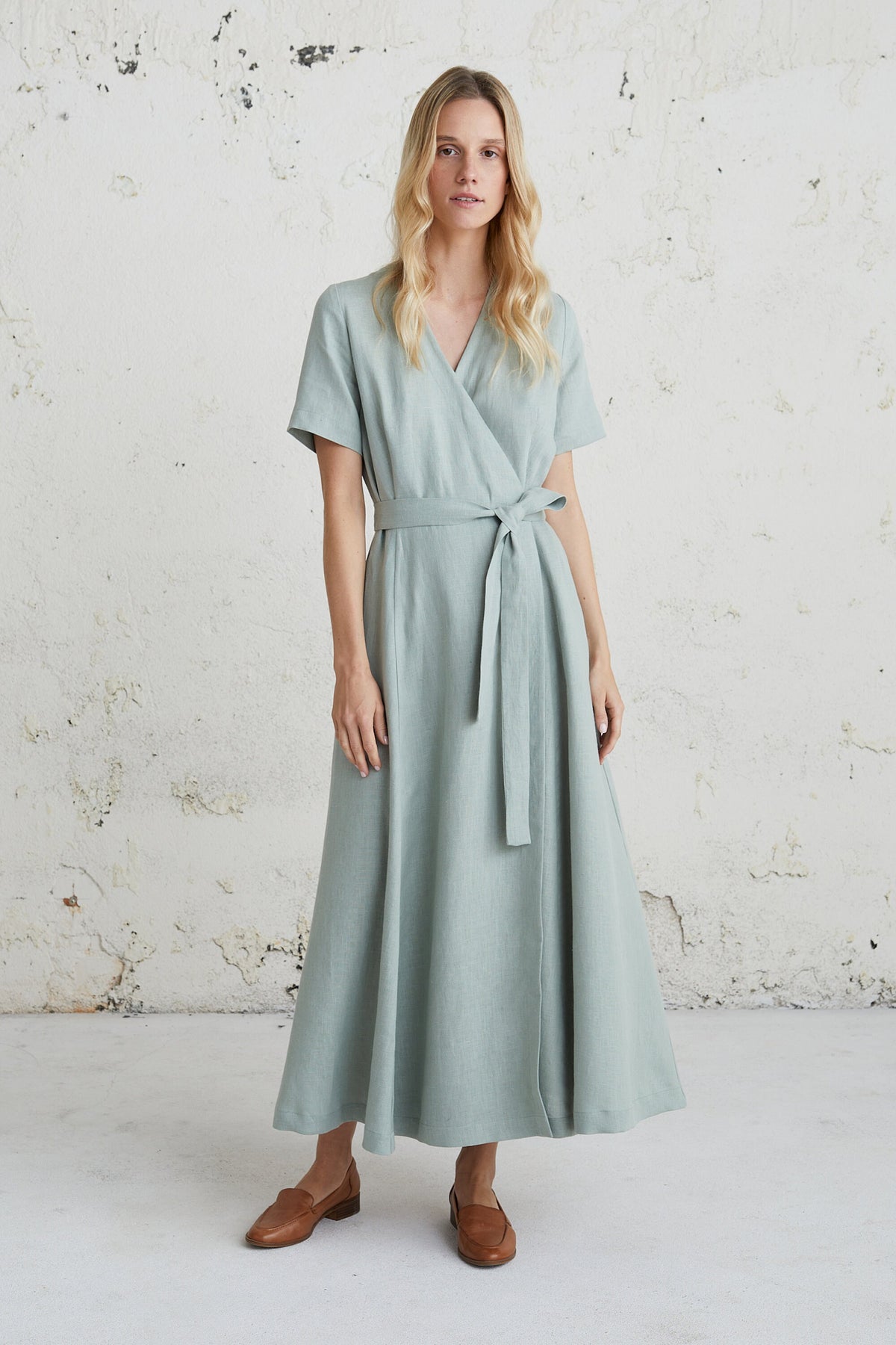 Trixie Sage Linen Wrap Maxi Dress — view 5
